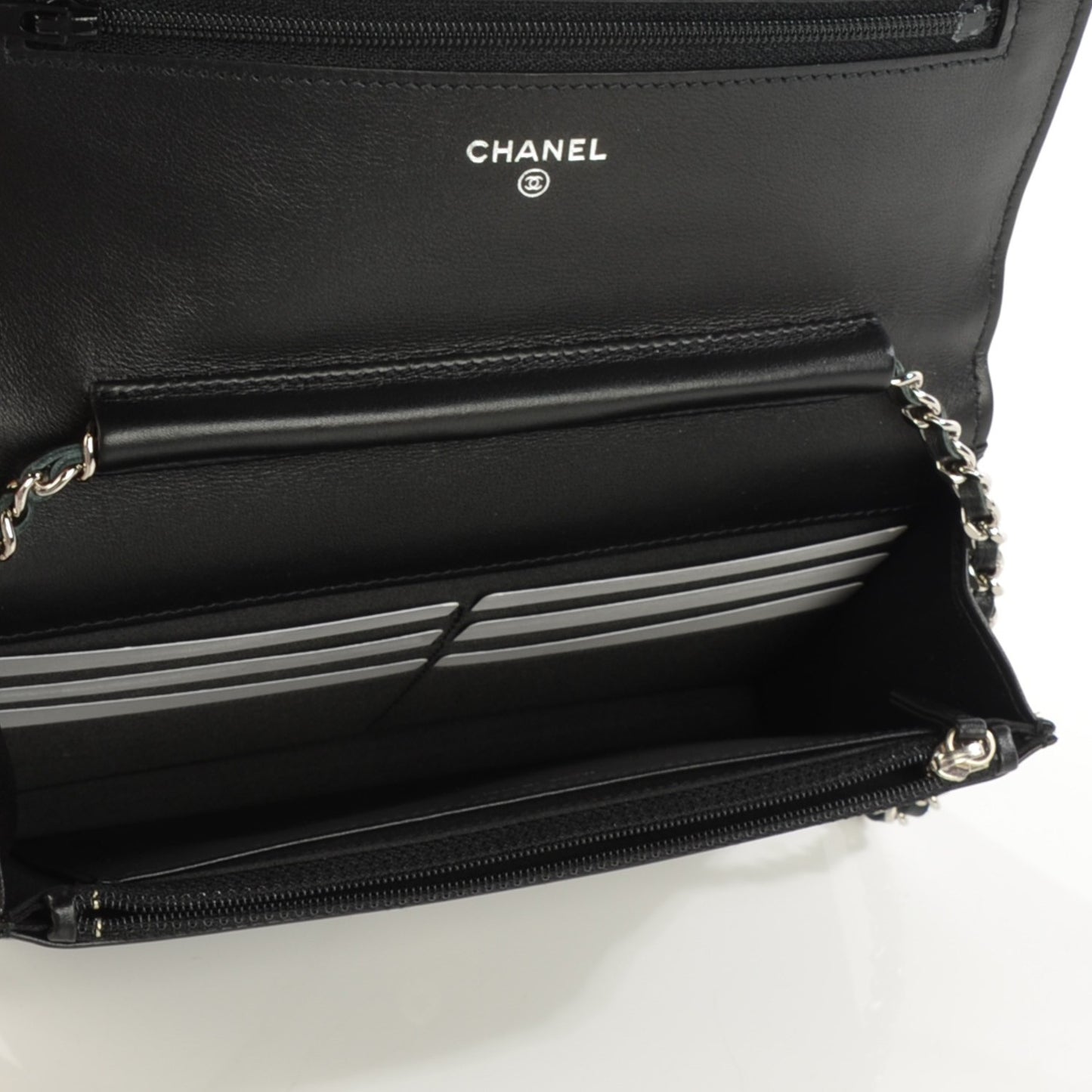 Patent Camellia Embossed Wallet On Chain WOC Black