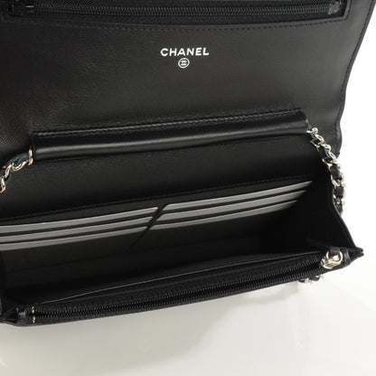 Chanel Patent Camellia Embossed Wallet On Chain WOC Black 6 of 9