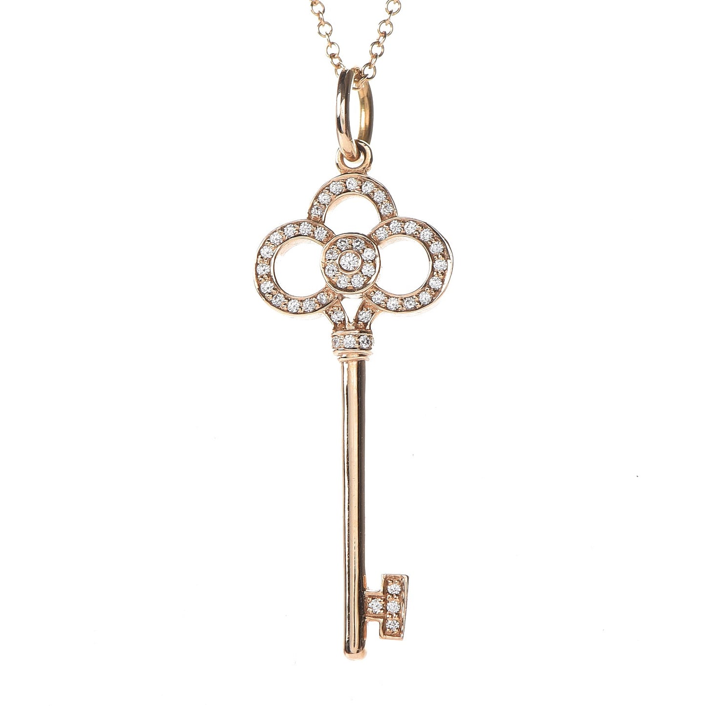 18K Yellow Gold Diamond Crown Key Pendant Necklace