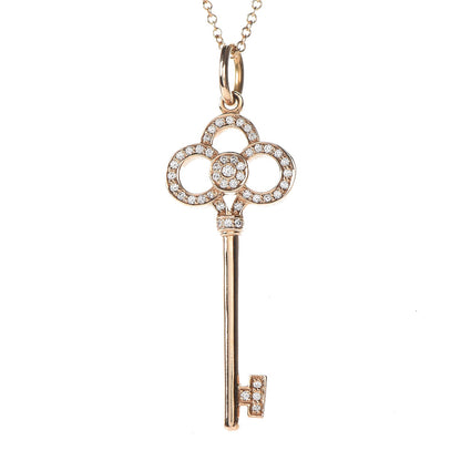 Tiffany 18K Yellow Gold Diamond Crown Key Pendant Necklace 4 of 9