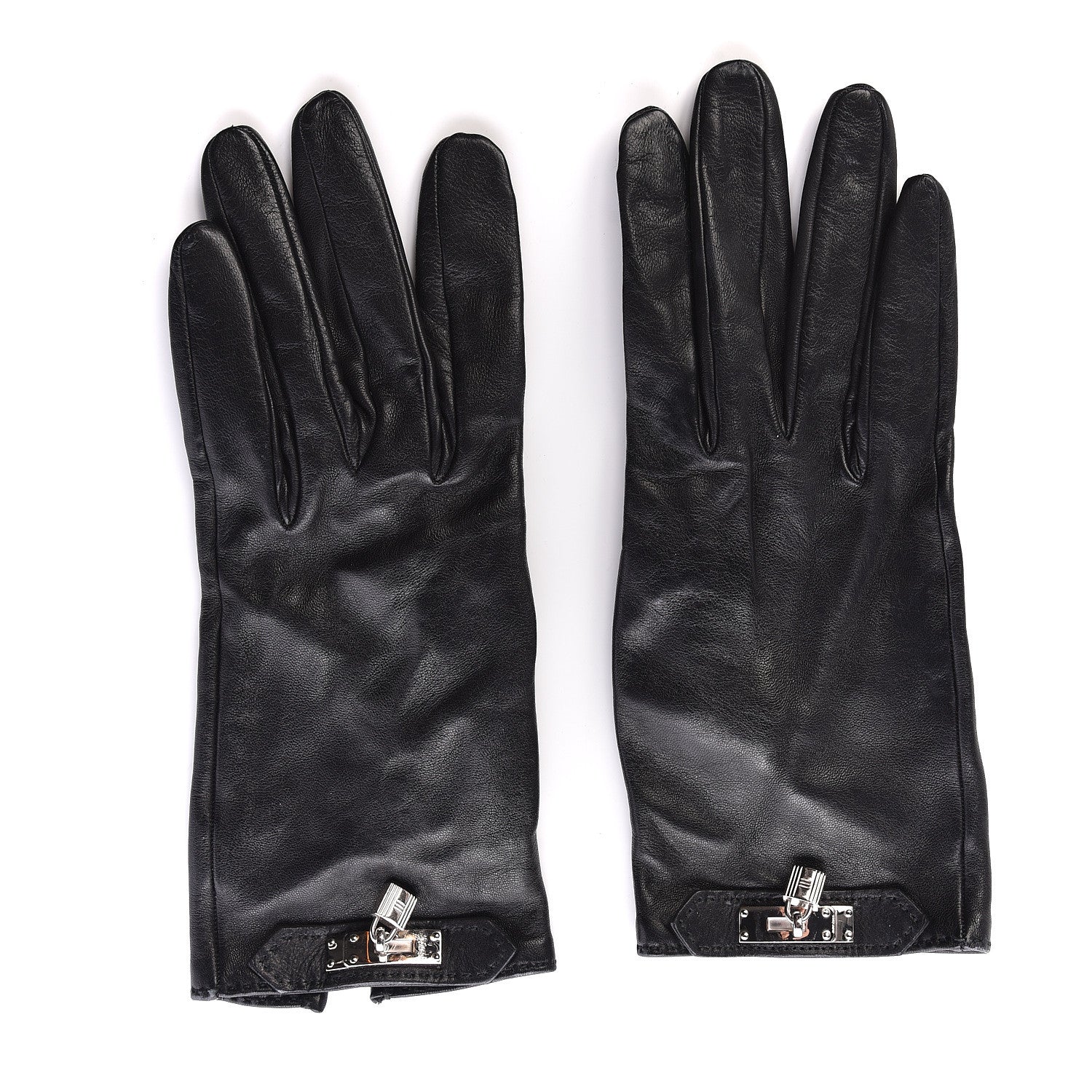 Hermes Lambskin Soya Kelly Lock Gloves 8.5 Black 1 of 4