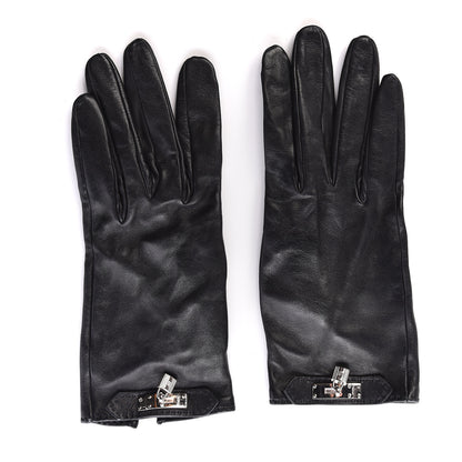 Hermes Lambskin Soya Kelly Lock Gloves 8.5 Black 1 of 4