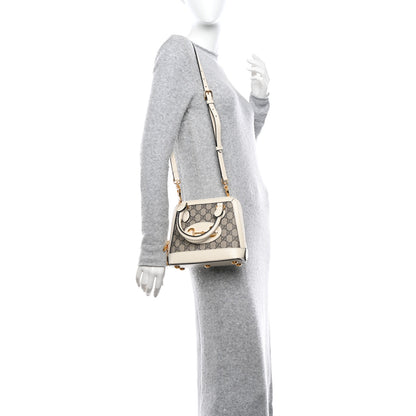 Gucci GG Supreme Monogram Azalea Calfskin Mini Horsebit 1955 Top Handle Bag Beige Ebony Mystic White 2 of 10