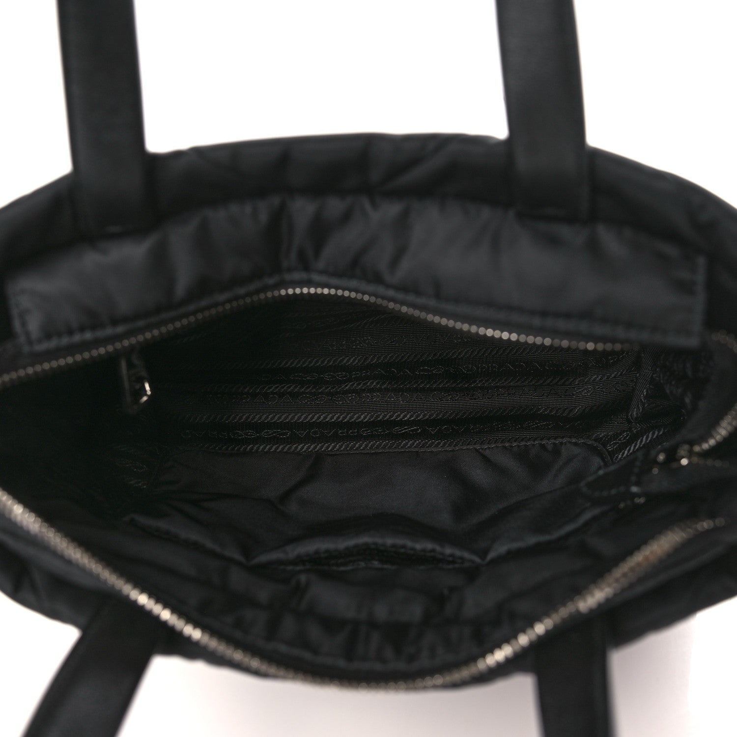 Prada Re-Nylon Nappa Triangle Quilted Padded Double Handled Zip Pocket Tote Black 5 of 9