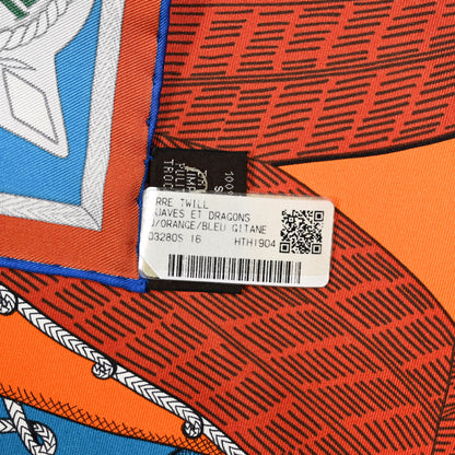 Hermes Silk Zouaves Et Dragons Scarf 90 Orange Bleu Gitane 3 of 3