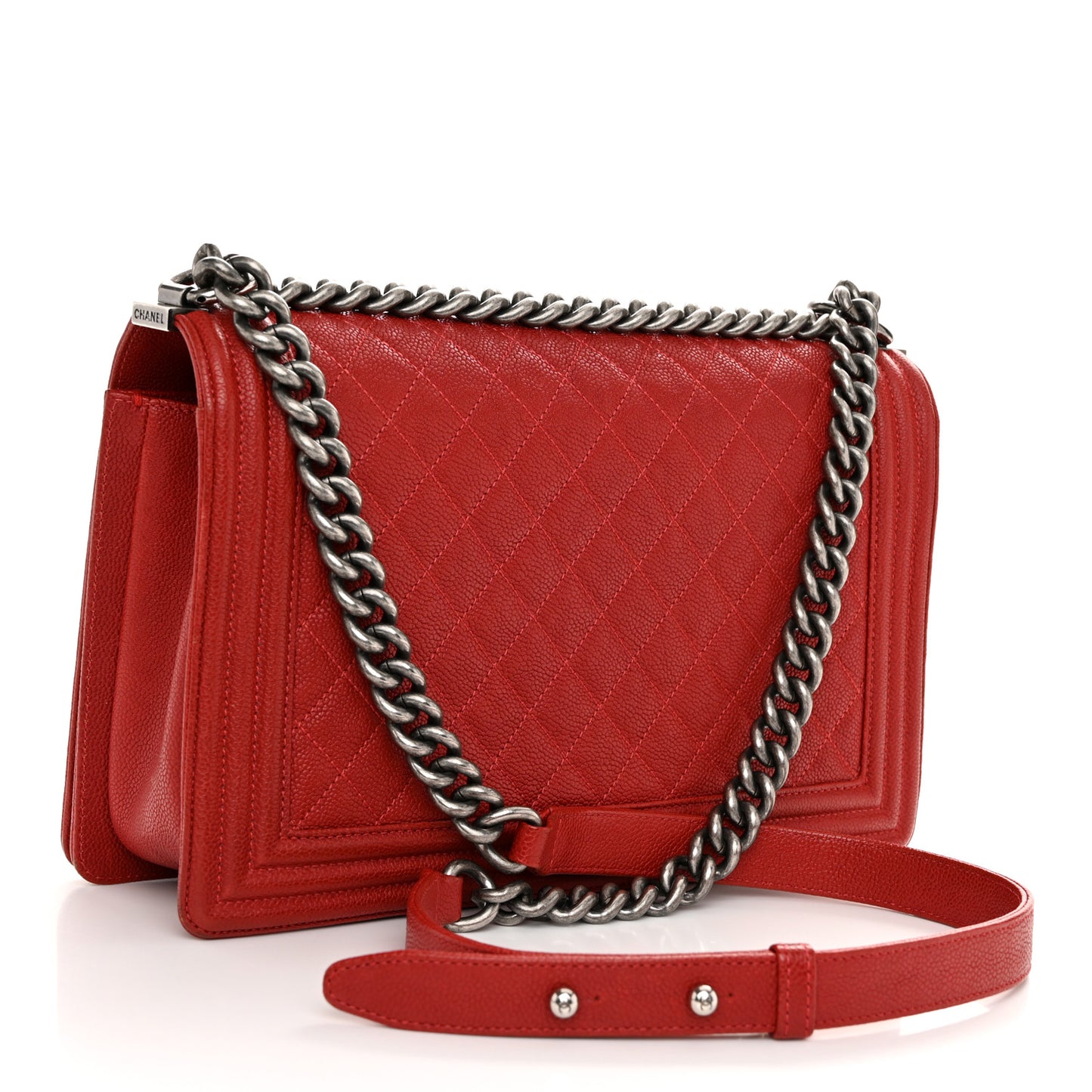 Caviar Quilted New Medium Boy Flap Dark Red