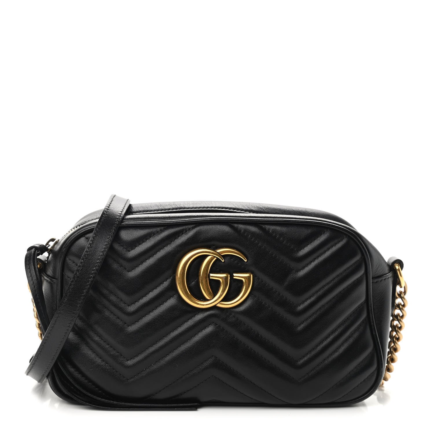 Gucci Calfskin Matelasse Small GG Marmont Chain Shoulder Bag Black 1 of 10