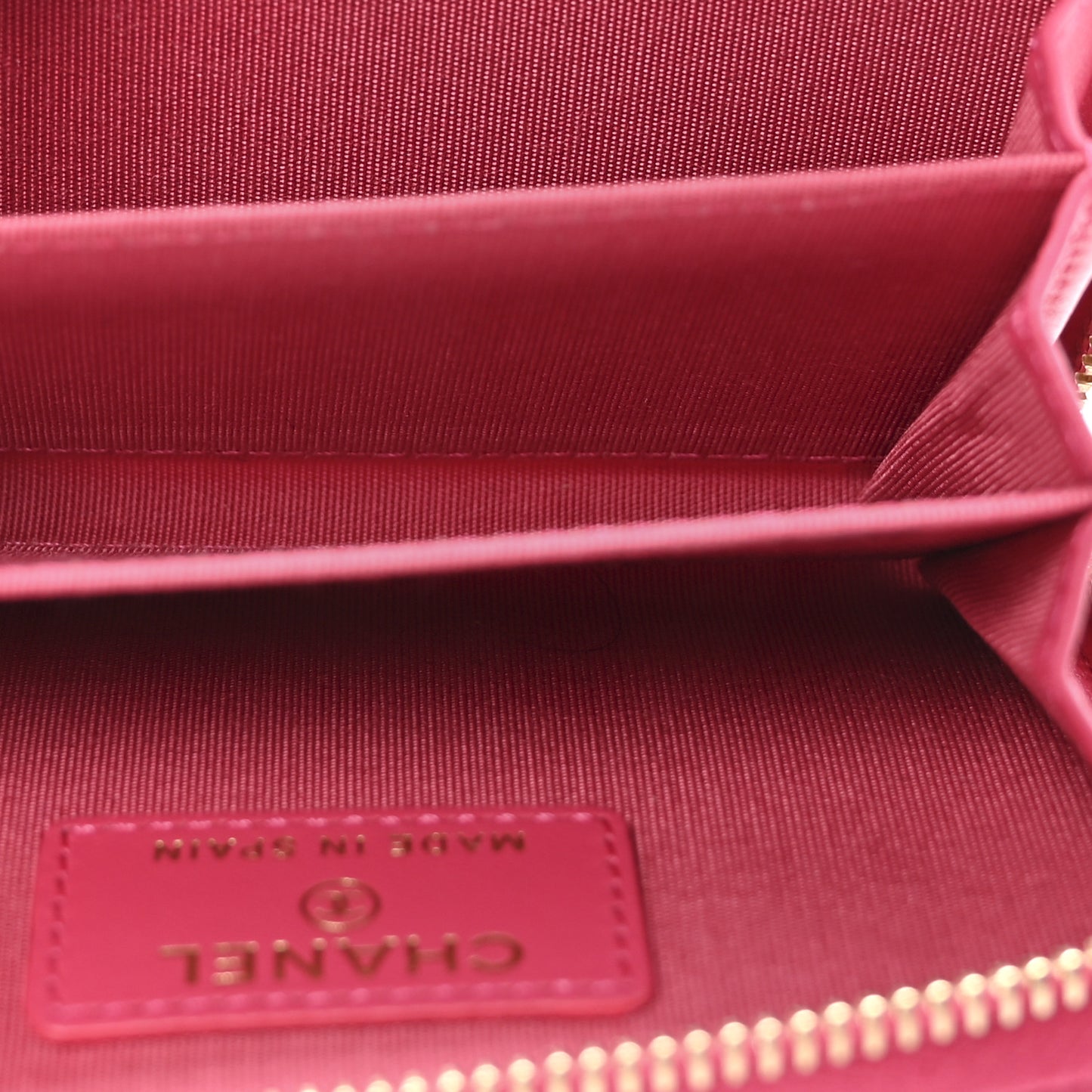 Shiny Goatskin Quilted Chanel 19 Zip Around Coin Purse Wallet Dark Pink