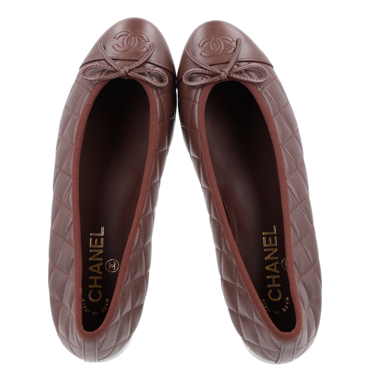 Lambskin Quilted CC Cap Toe Ballerina Flats 39.5 Dark Brown