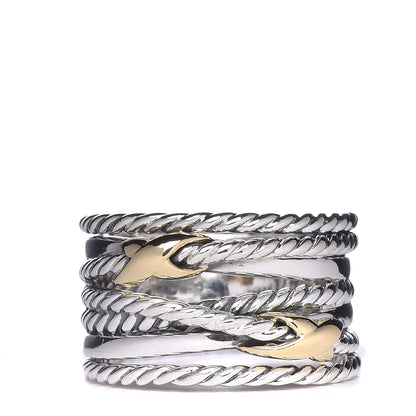 David Yurman Sterling Silver 18K Yellow Gold Double X Crossover Ring 54 7 1 of 4