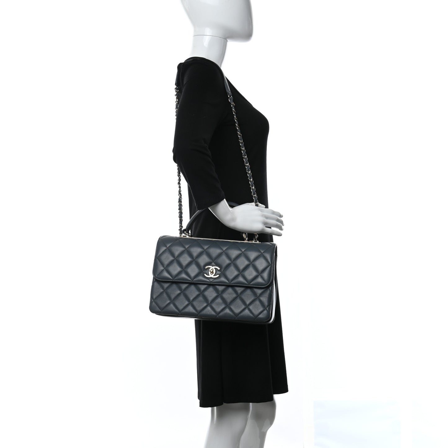 Lambskin Quilted Medium Trendy CC Flap Dual Handle Bag Dark Grey