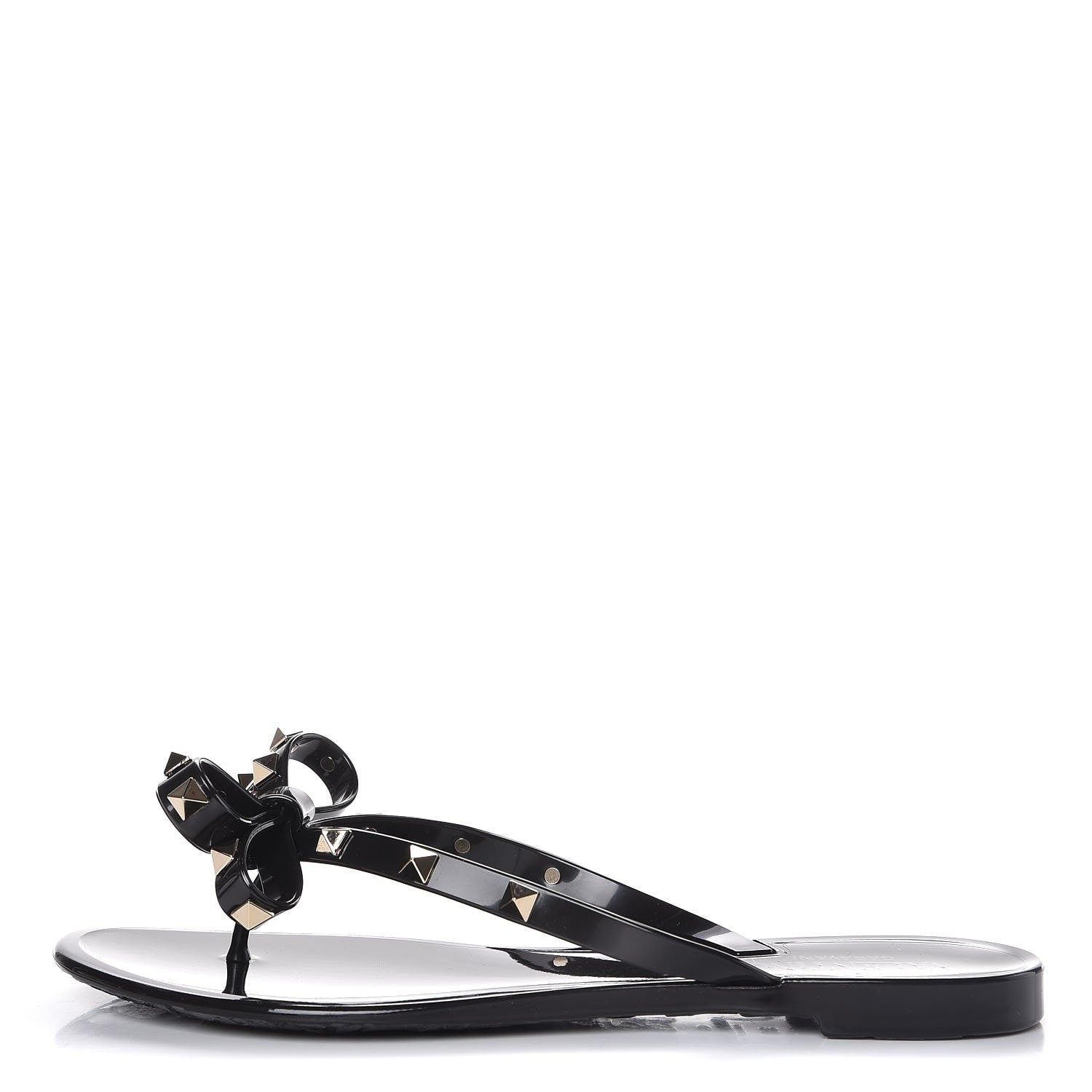 Valentino Garavani PVC Jelly Rockstud Bow Thong Sandals 38 Black 1 of 8