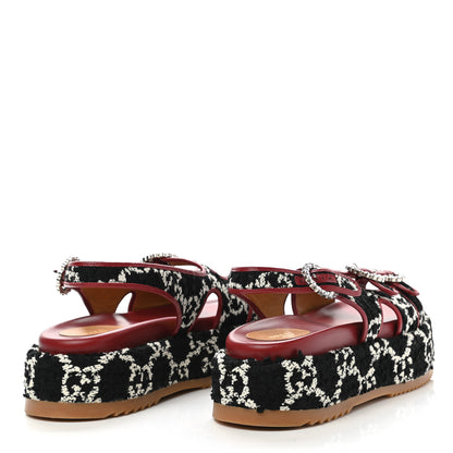 Gucci Tweed GG Monogram Crystal Angelina Platform Slingback Sandals 41 Black Natural Cerise 4 of 9