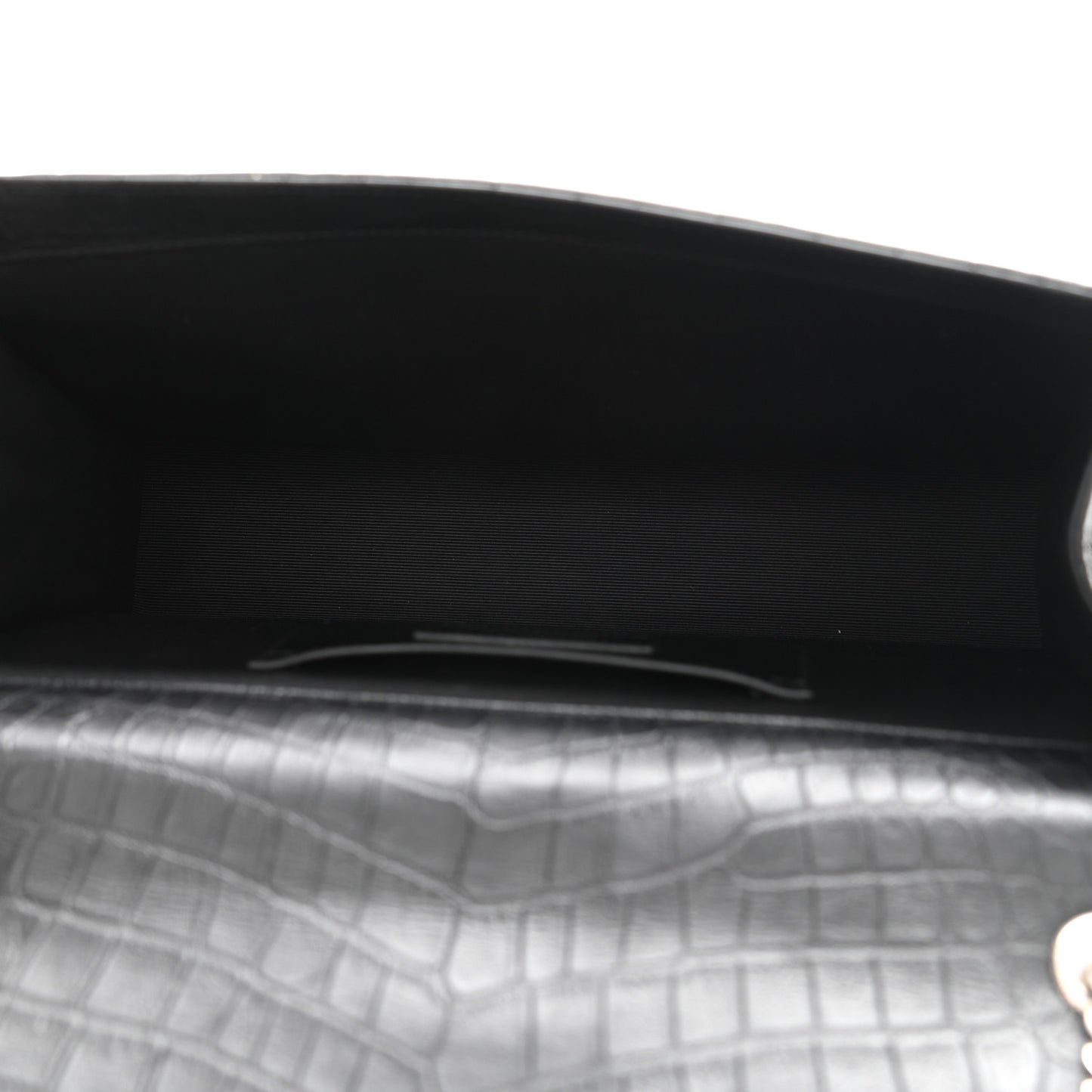 Calfskin Crocodile Embossed Monogram Satchel Black