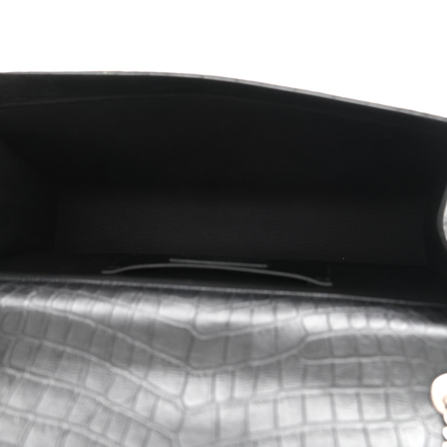 Saint Laurent Calfskin Crocodile Embossed Monogram Satchel Black 5 of 8