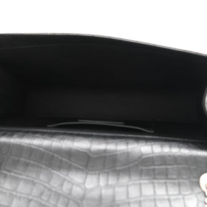 Saint Laurent Calfskin Crocodile Embossed Monogram Satchel Black 5 of 8