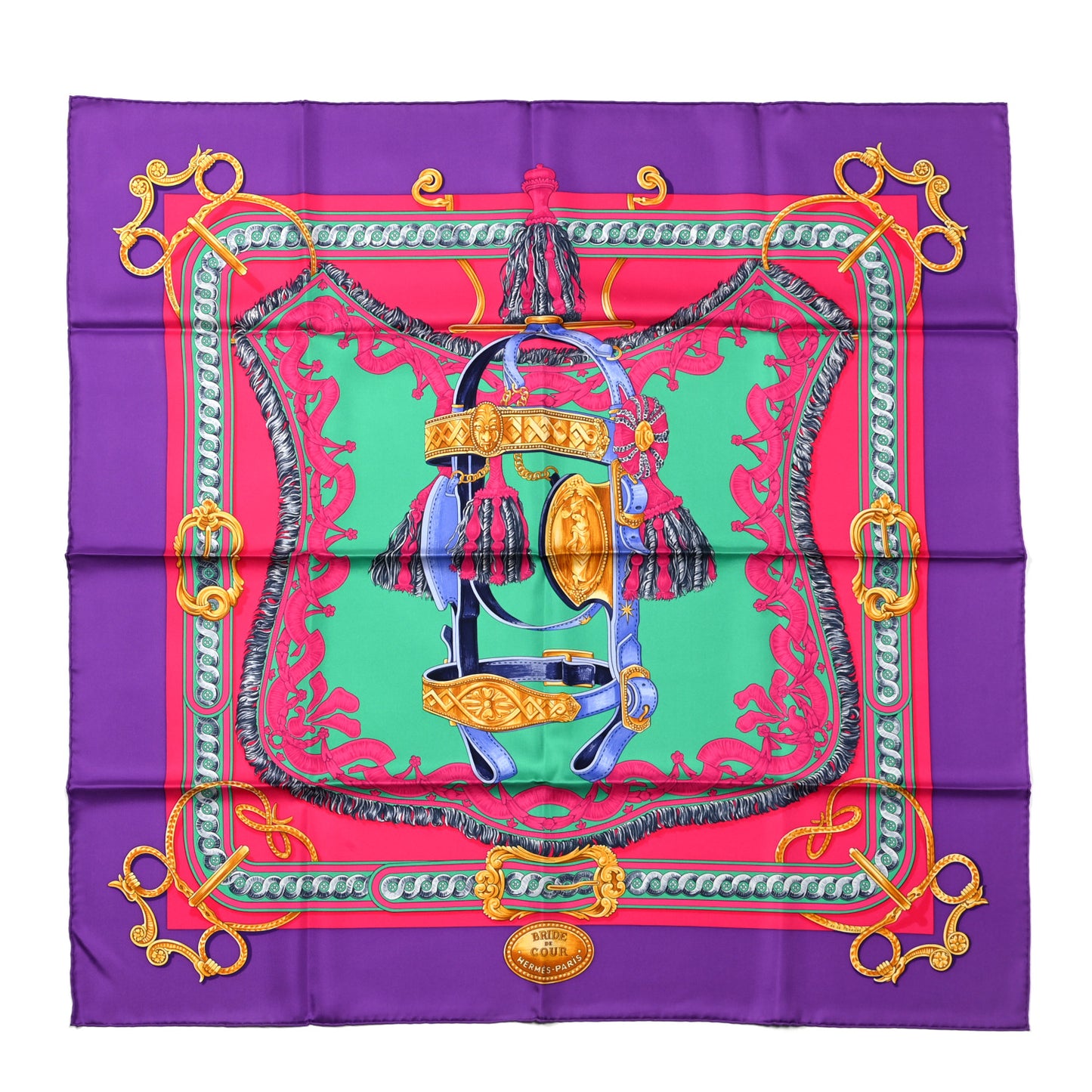 Silk Bride De Cour Scarf 90 Violet Rose Vif Menthol