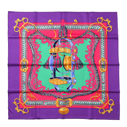 Hermes Silk Bride De Cour Scarf 90 Violet Rose Vif Menthol 1 of 4