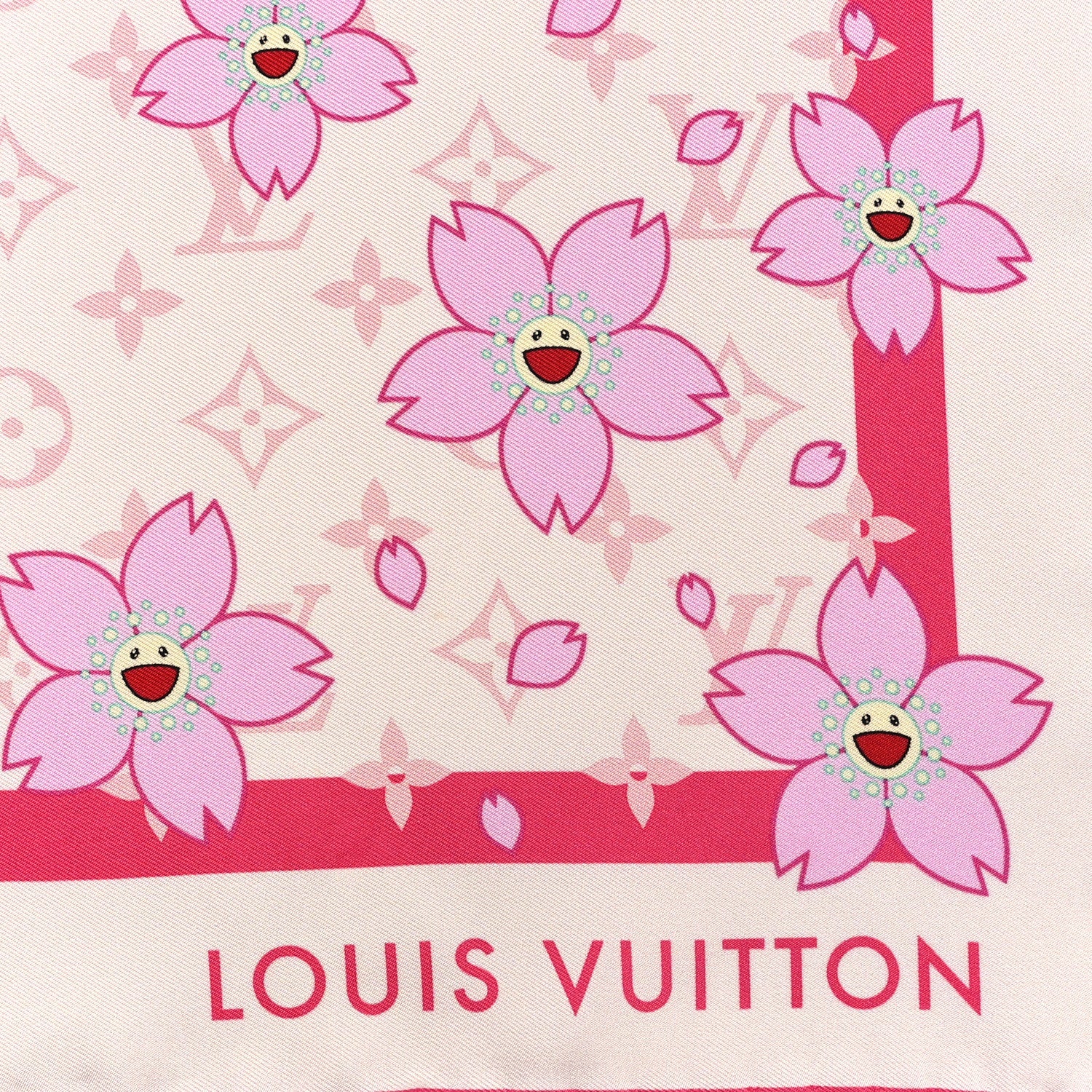 Louis Vuitton LV X TM Silk Monogram Cherry Blossom Square 70 Scarf Pink 2 of 3