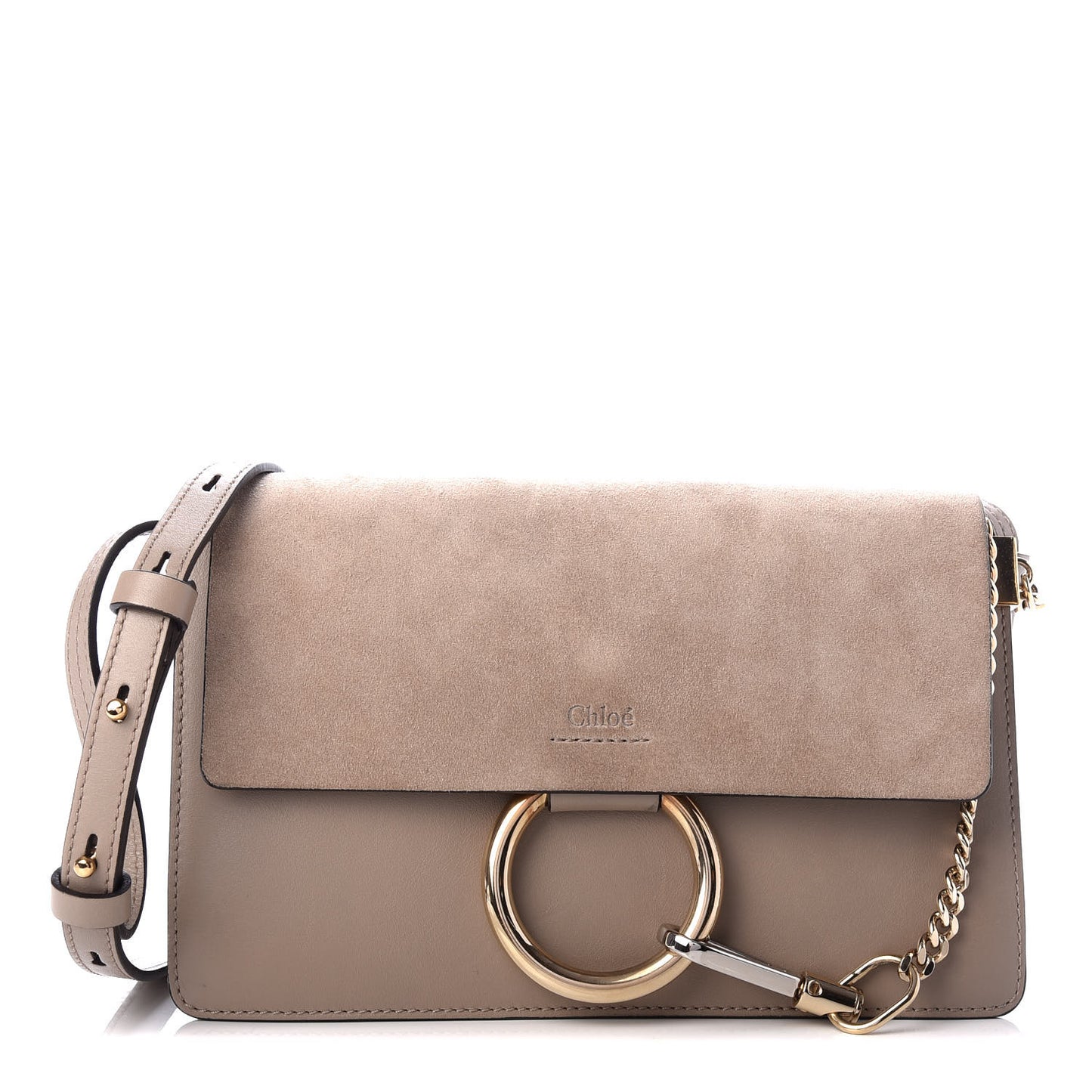 Suede Calfskin Small Faye Shoulder Bag Motty Grey
