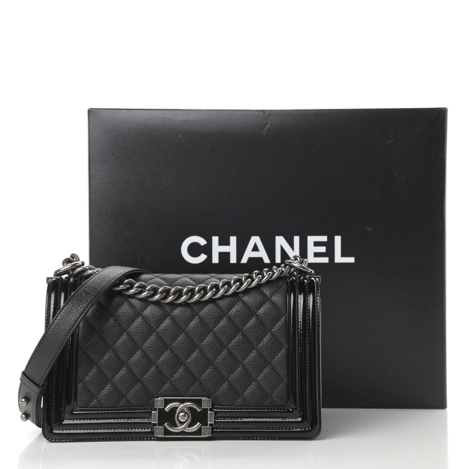 Chanel Goatskin Quilted Patent Medium Duo Boy Flap Black 13 of 13
