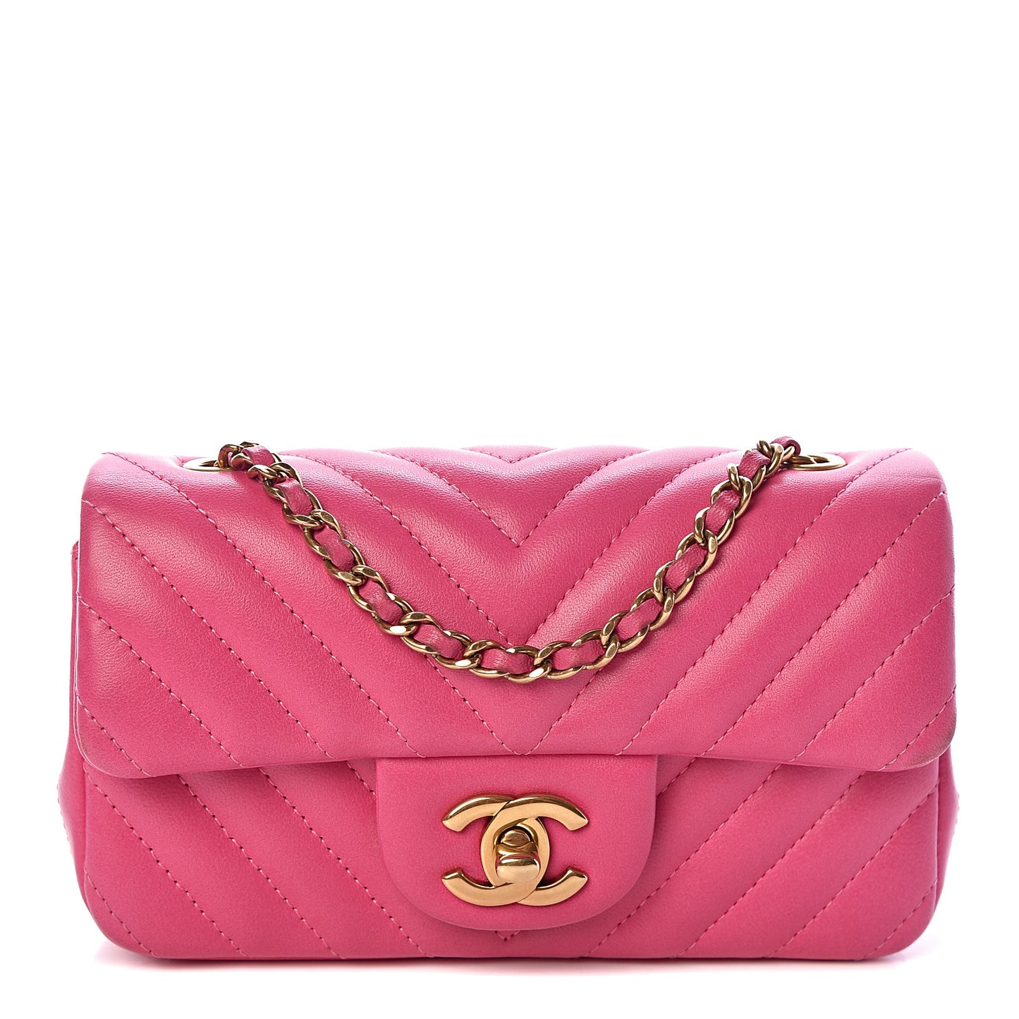 Lambskin Chevron Quilted Extra Mini Rectangular Flap Dark Pink