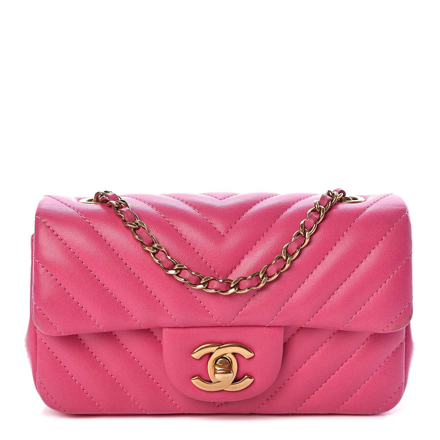 Chanel Lambskin Chevron Quilted Extra Mini Rectangular Flap Dark Pink 1 of 10
