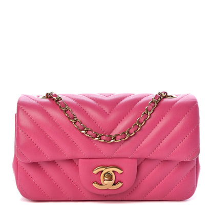 Chanel Lambskin Chevron Quilted Extra Mini Rectangular Flap Dark Pink 1 of 10