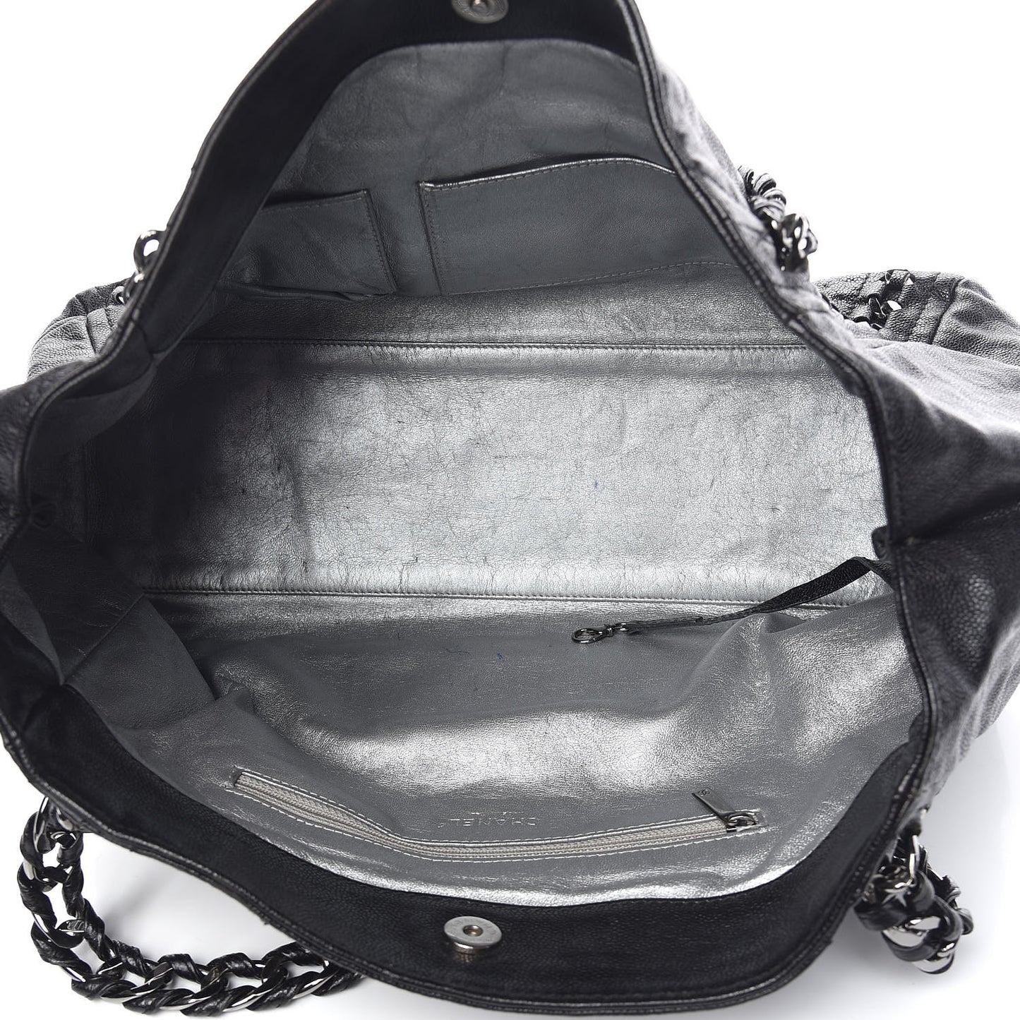 Glazed Caviar East West Modern Chain Tote Black