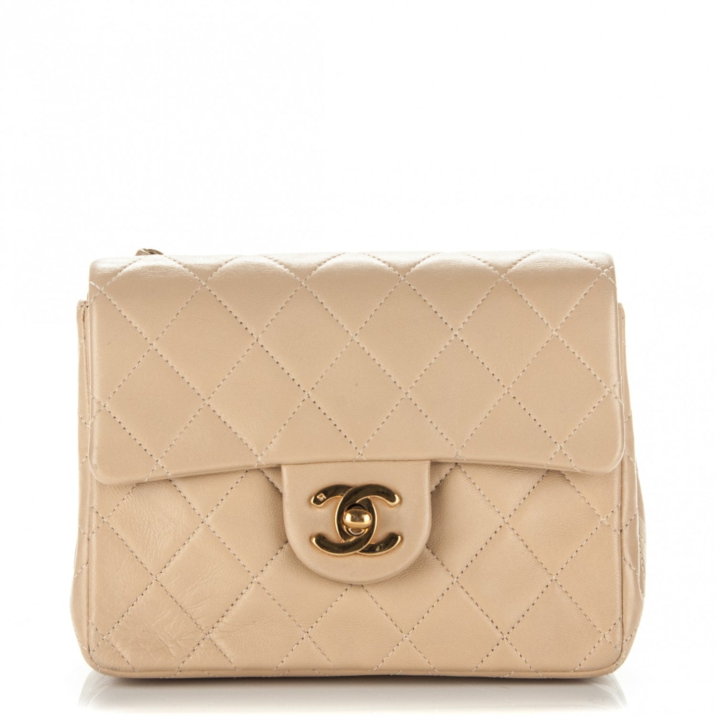 Lambskin Quilted Mini Square Flap Beige