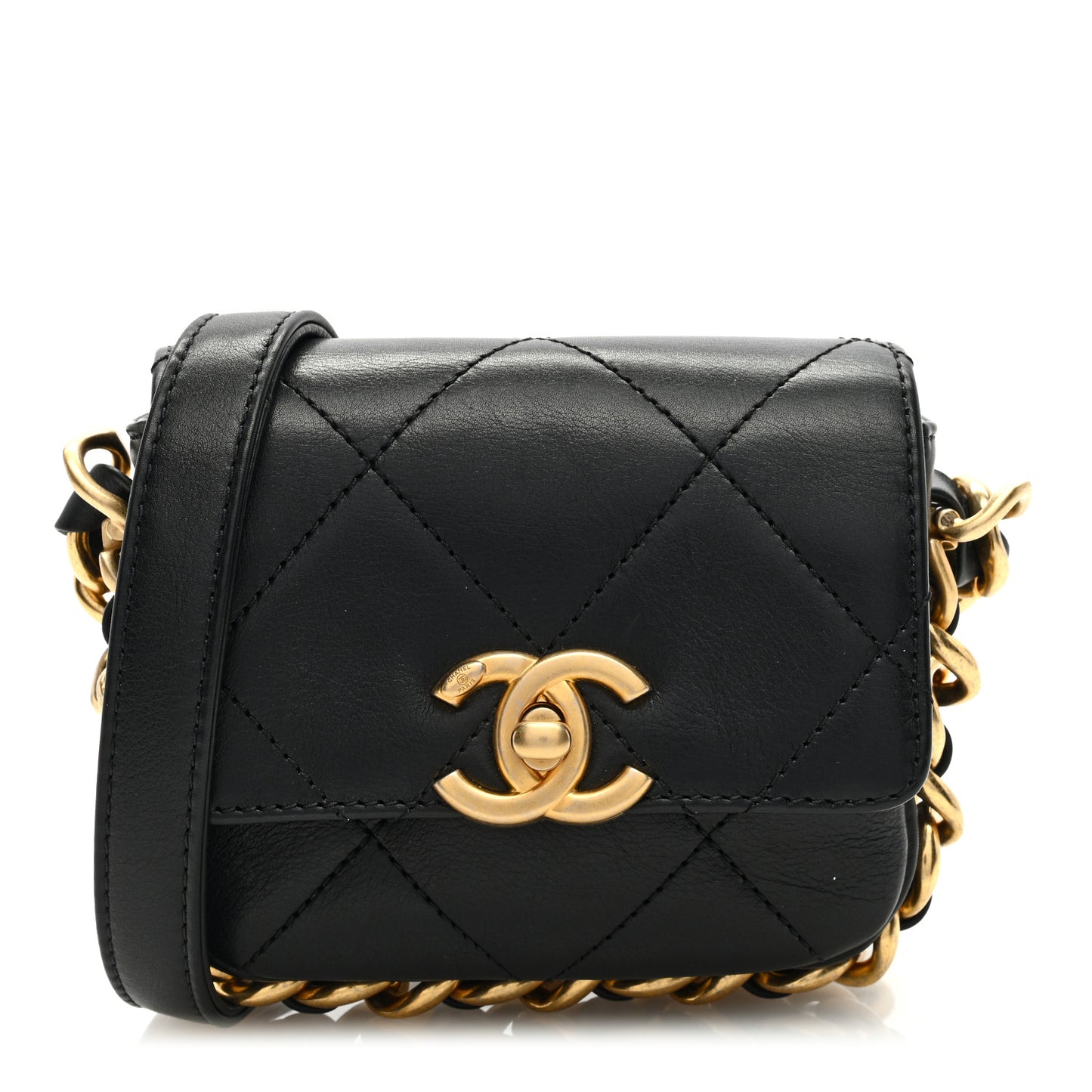 Calfskin Quilted Mini Framing Chain Bag Black