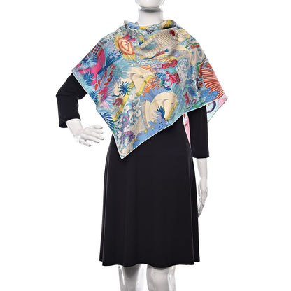Hermes Silk Cosmographia Universalis Scarf 90 Turquoise Jaune Rose 2 of 3