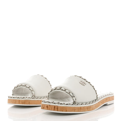 Chanel Lambskin Chain Cork Slide Sandals 38 White 3 of 9