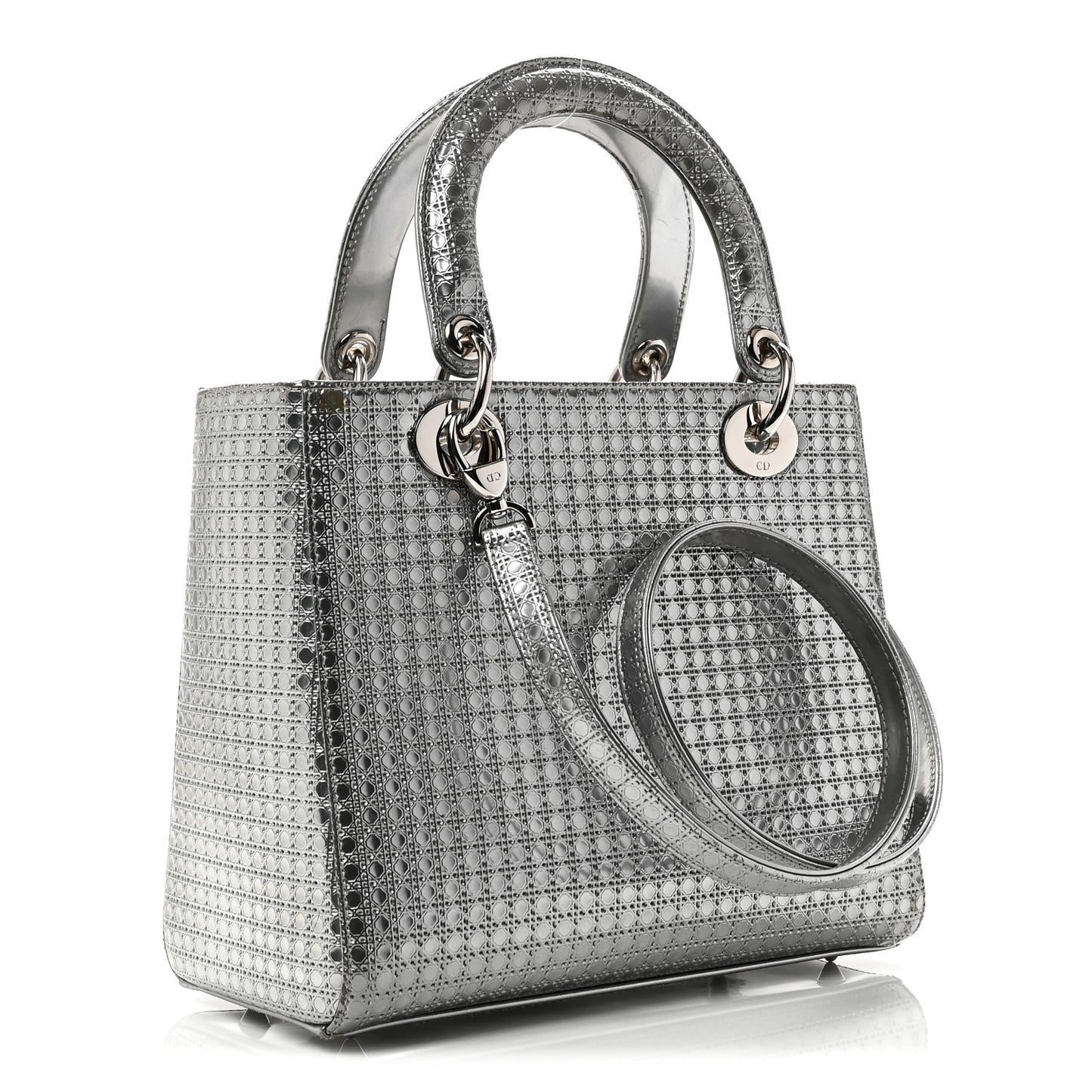 Metallic Patent Micro-Cannage Medium Lady Dior Silver
