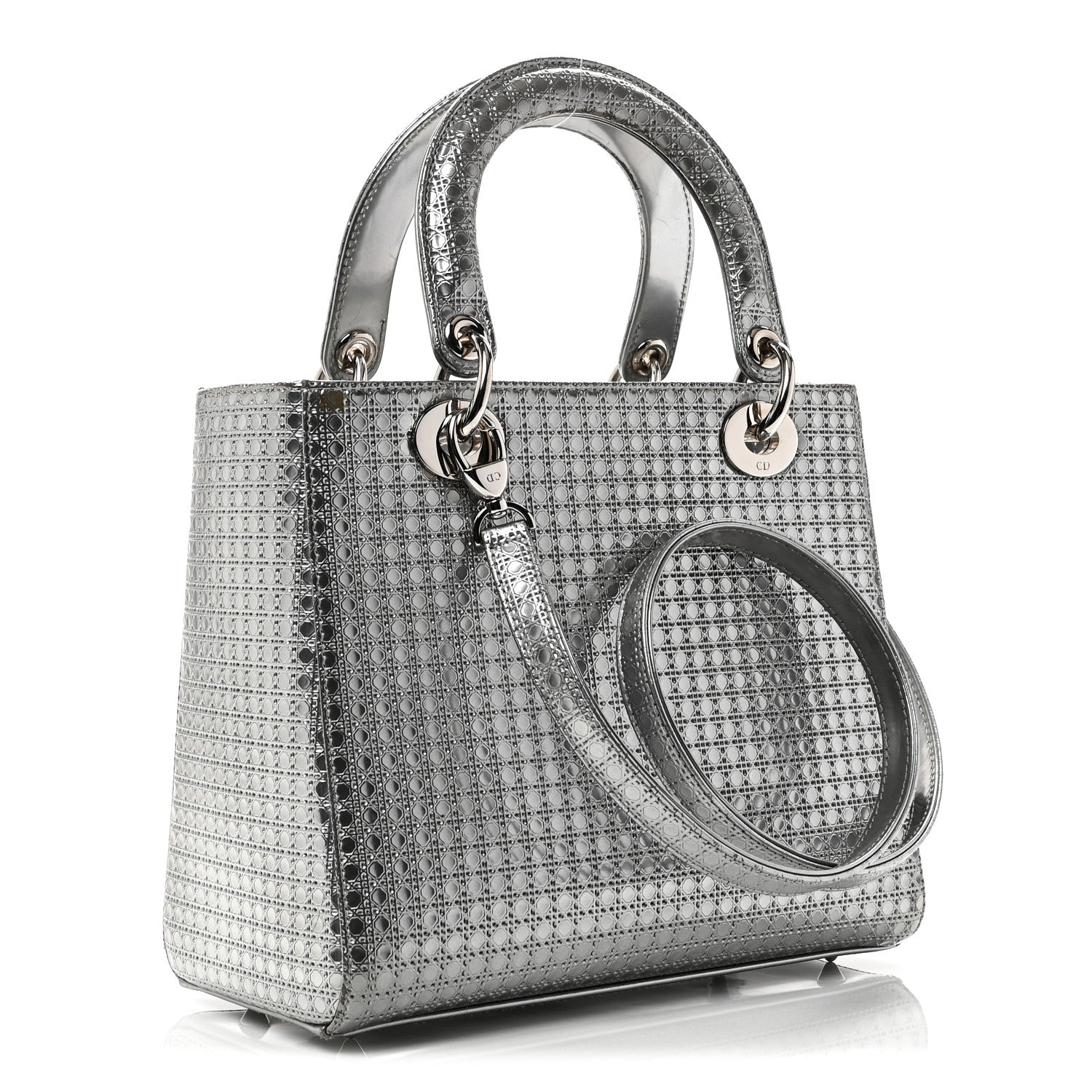 Christian Dior Metallic Patent Micro-Cannage Medium Lady Dior Silver 3 of 10