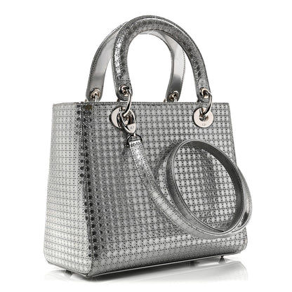 Christian Dior Metallic Patent Micro-Cannage Medium Lady Dior Silver 3 of 10