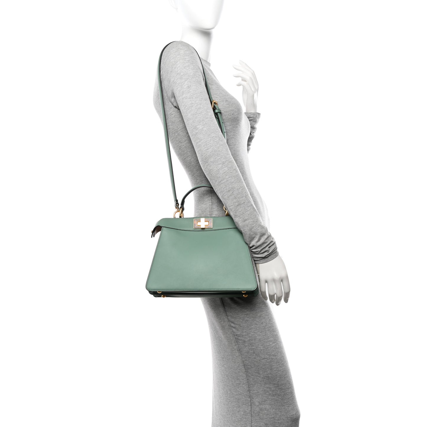Vitello Seta Shiny Nappa Plexiglass Small Peekaboo I SEE U Satchel Menta Light Rose