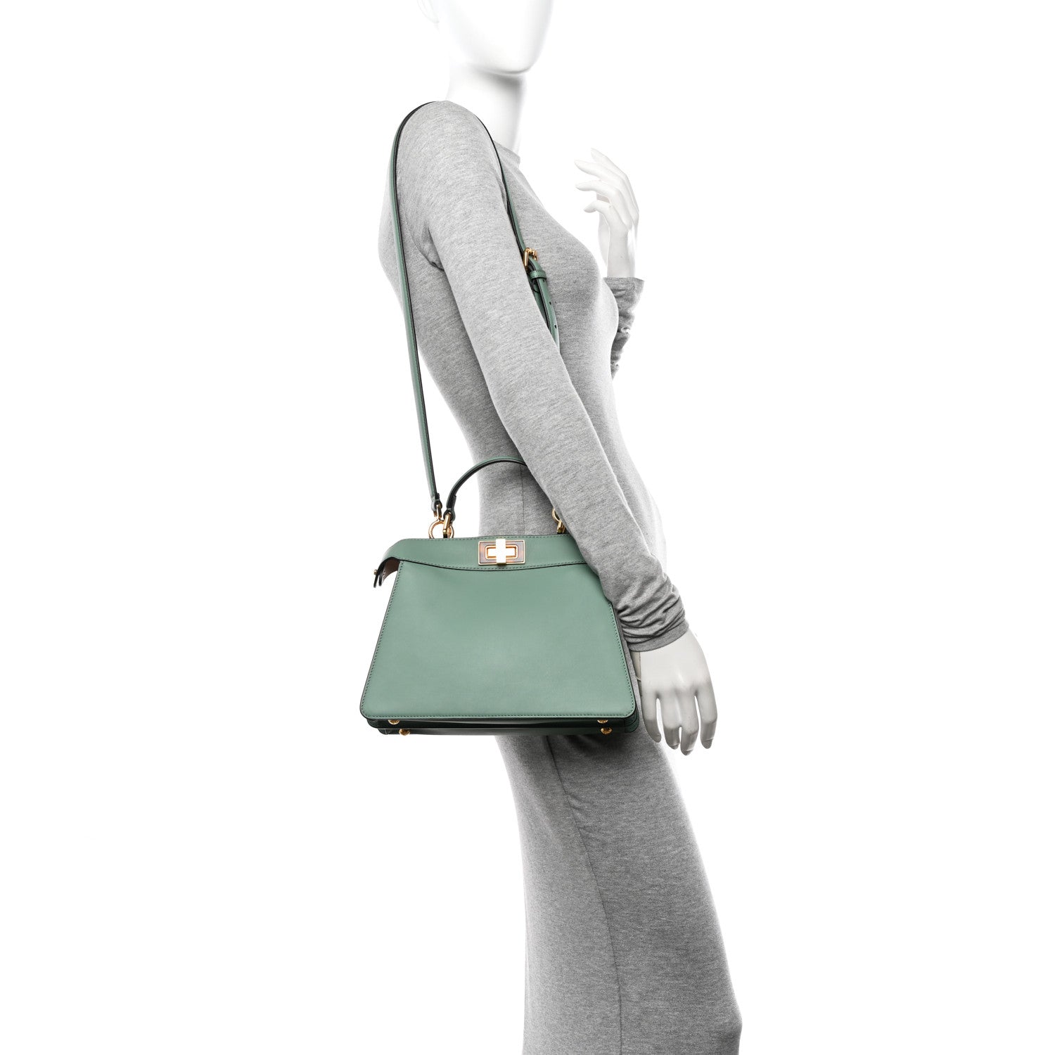 Fendi Vitello Seta Shiny Nappa Plexiglass Small Peekaboo I SEE U Satchel Menta Light Rose 2 of 11