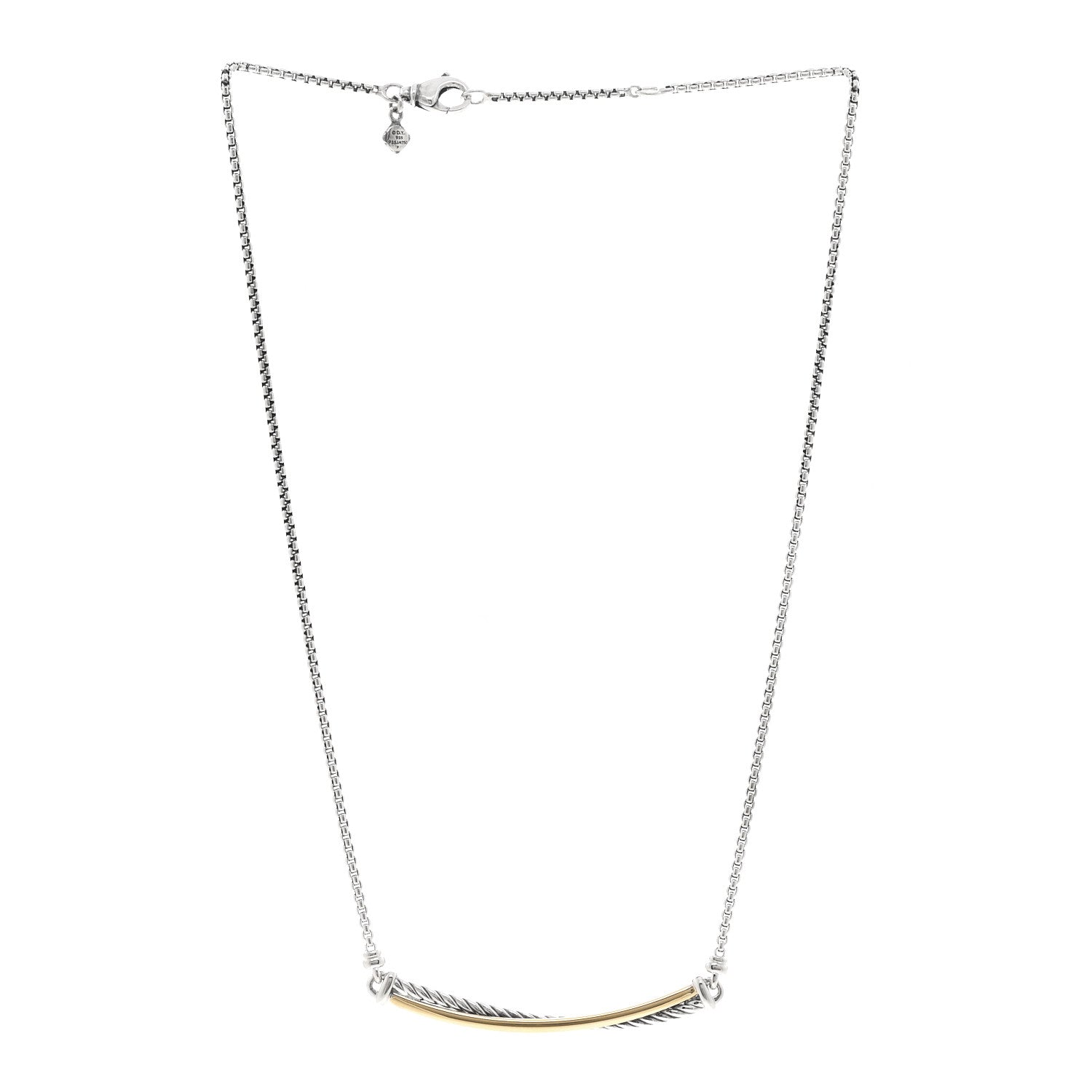 David Yurman Sterling Silver 18K Yellow Gold Crossover Bar Pendant Necklace 3 of 4