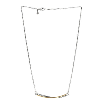 David Yurman Sterling Silver 18K Yellow Gold Crossover Bar Pendant Necklace 3 of 4