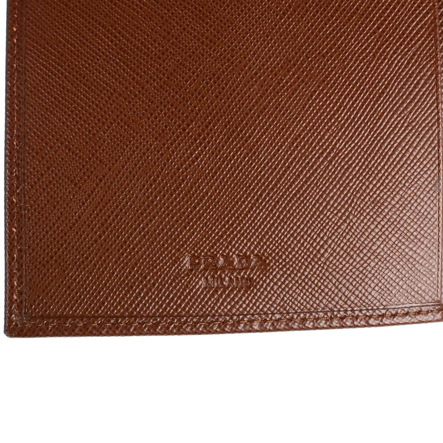 Saffiano Metal Short Flap Wallet Brown