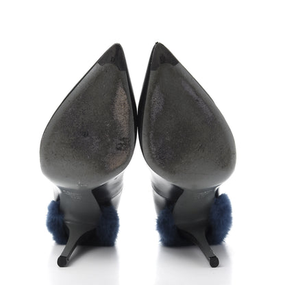 Fendi Calfskin Mink Fur Decollete Pumps 39.5 Black 6 of 10
