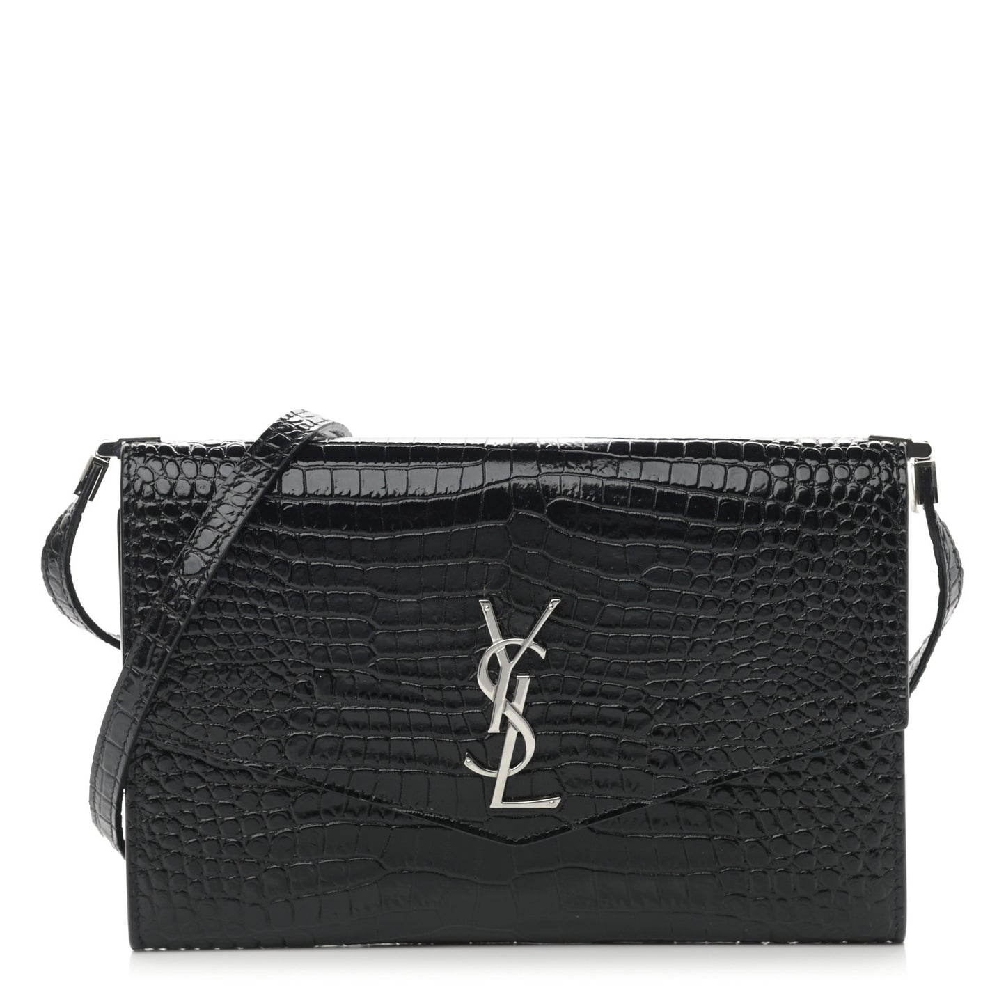 Calfskin Crocodile Embossed Monogram Mini Uptown Crossbody Black