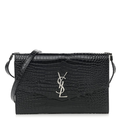 Saint Laurent Calfskin Crocodile Embossed Monogram Mini Uptown Crossbody Black 1 of 14