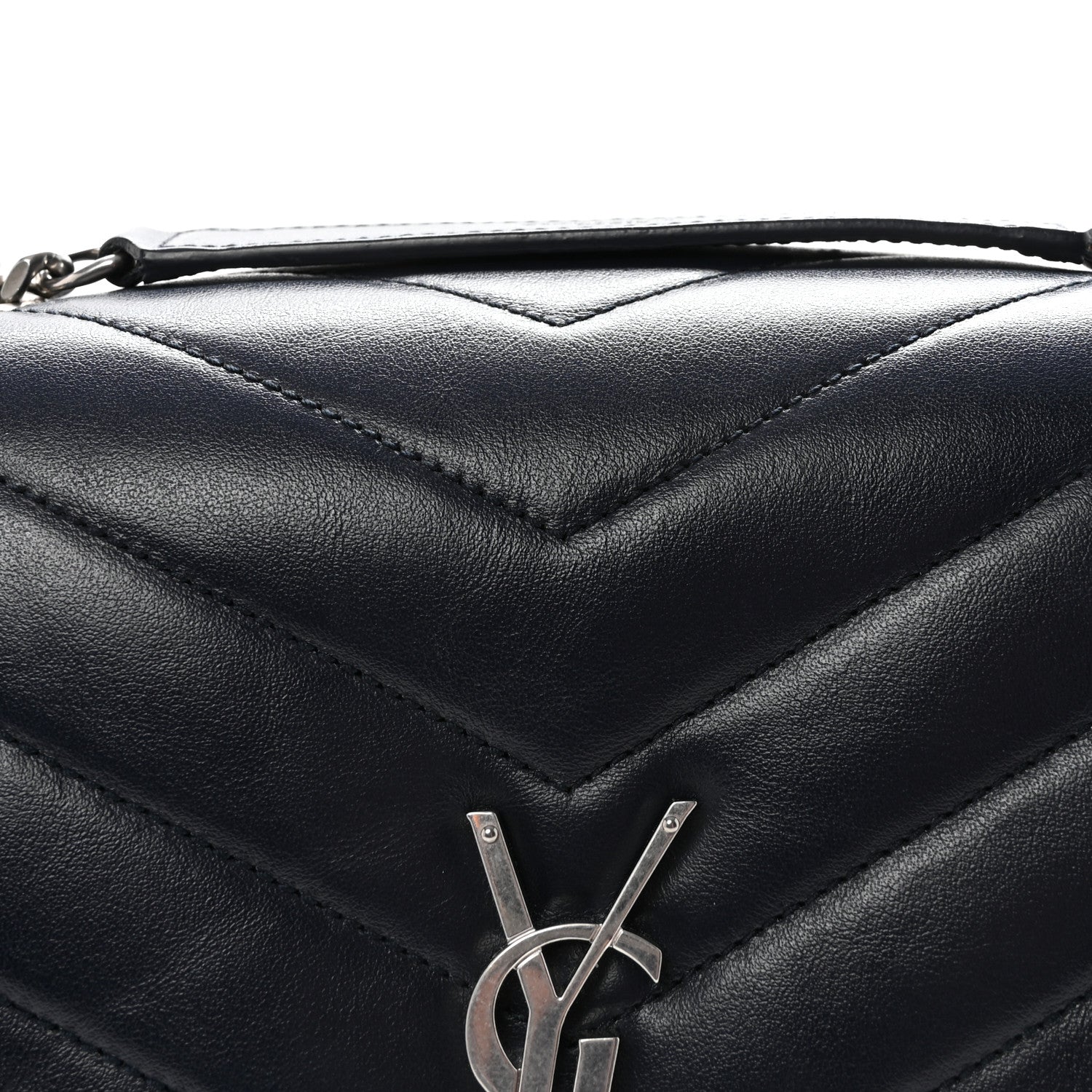 Saint Laurent Calfskin Y Quilted Monogram Medium Loulou Chain Satchel Deep Marine 7 of 9