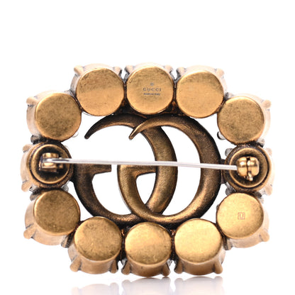 Gucci Metal Crystal Double G Brooch Aged Gold 3 of 5