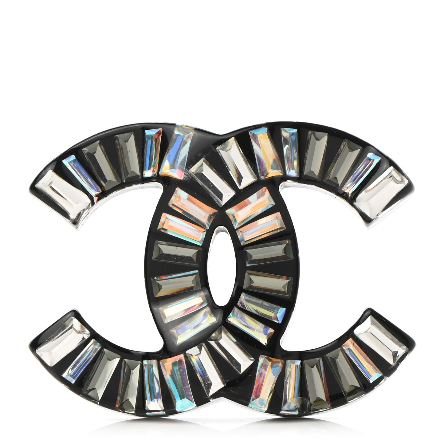 Baguette Crystal CC Brooch Silver Black