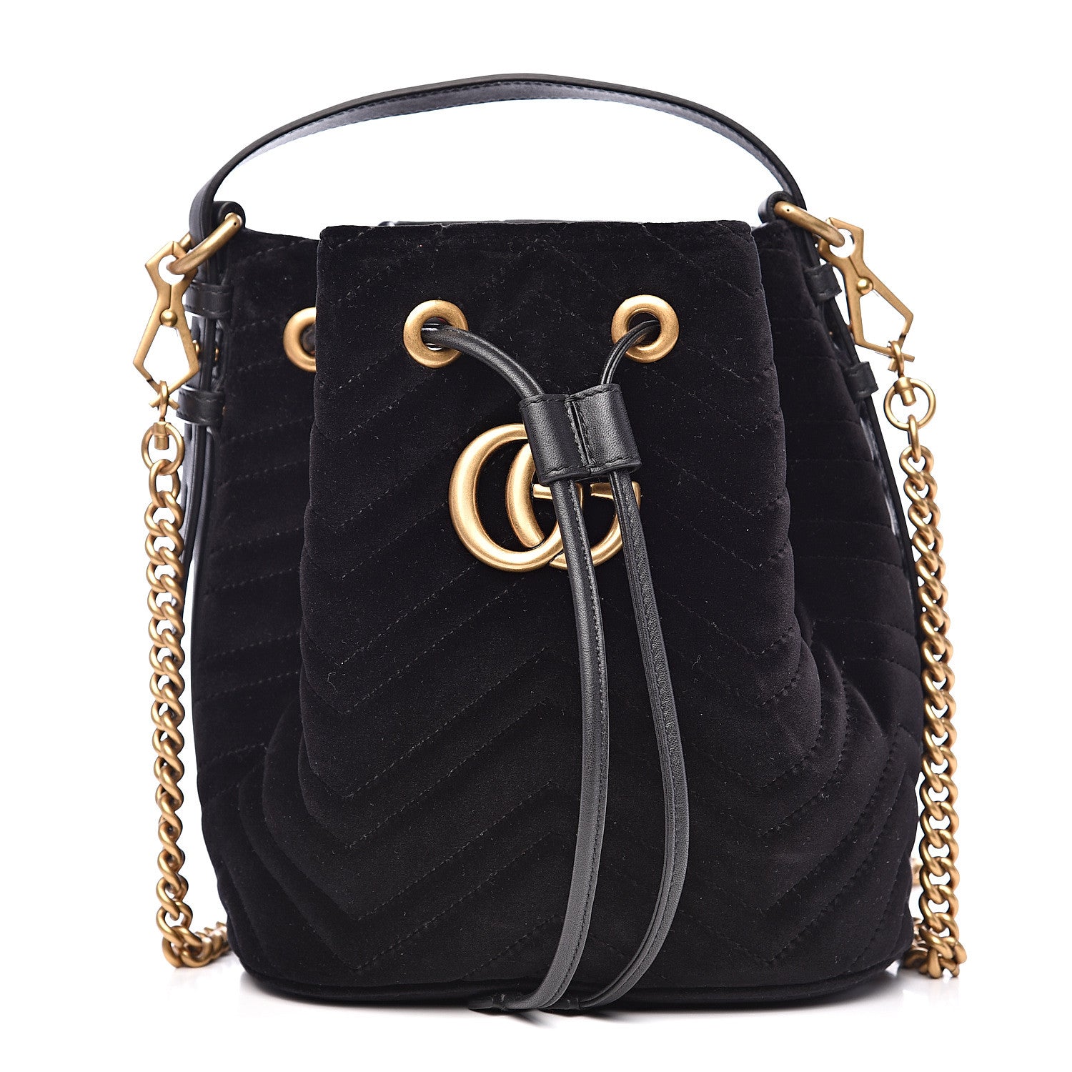 Gucci Velvet Matelasse GG Marmont Bucket Bag Black 1 of 10