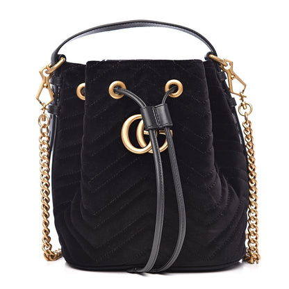 Gucci Velvet Matelasse GG Marmont Bucket Bag Black 1 of 10