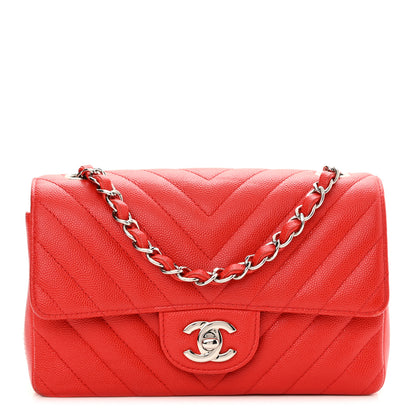 Chanel Caviar Chevron Quilted Mini Rectangular Flap Red 1 of 11